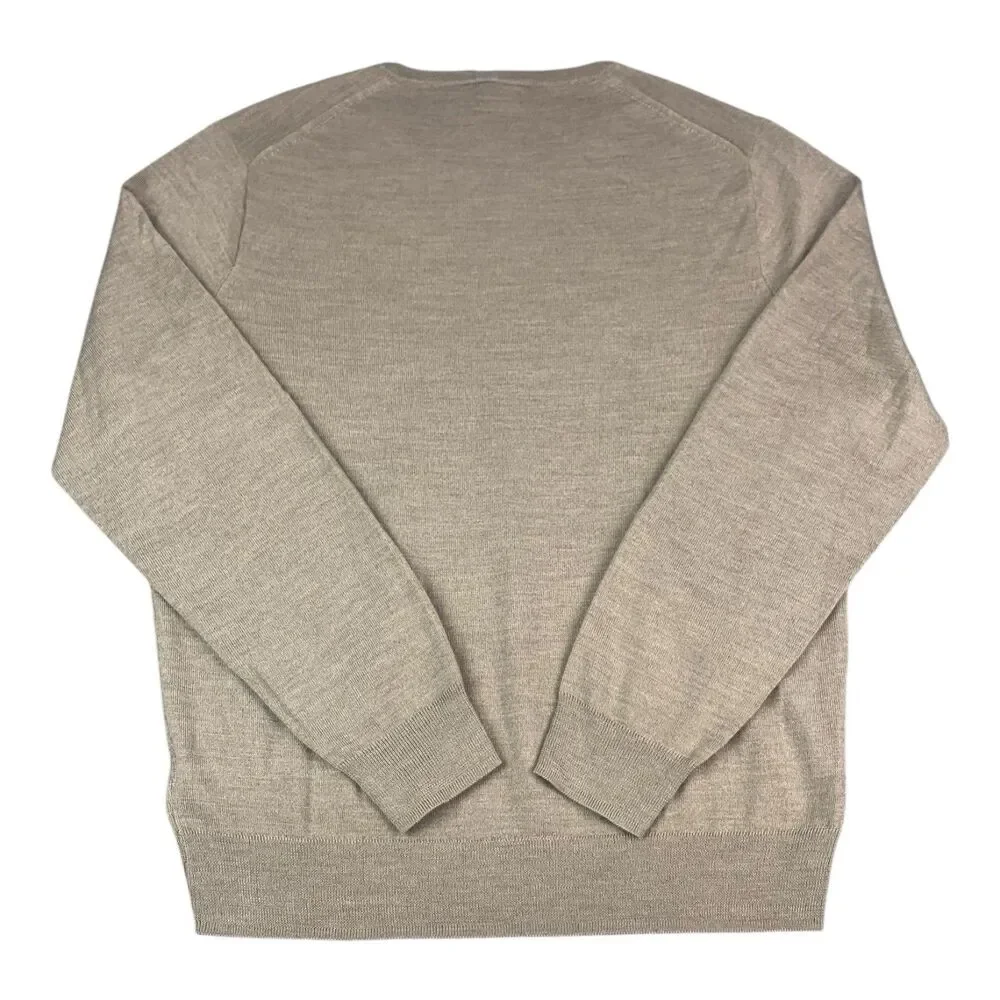 J Crew Beige Long Sleeve Sweater, Men’s XL, Merino Wool Blend